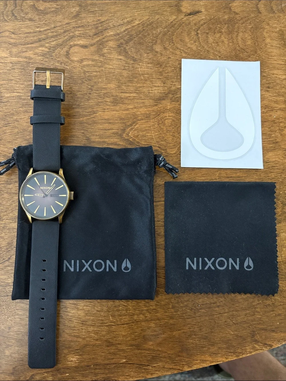 Nixon Sentry Black Leather Strap Watch with Bronze-Tone Case